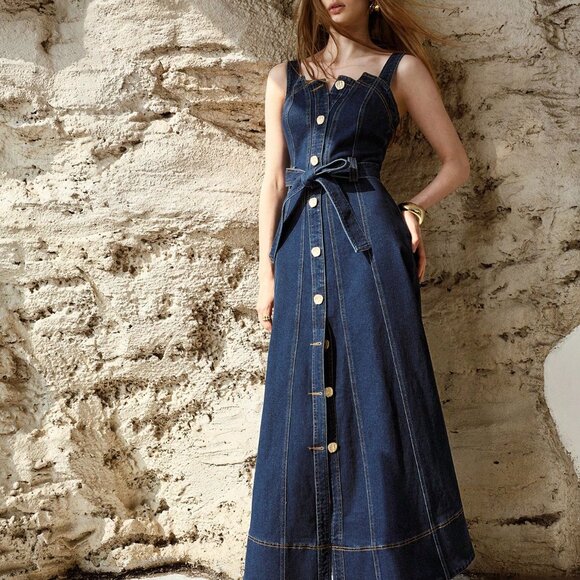 Blue Casual Women's Button Up Belted Denim Dress - Picture 4 of 7